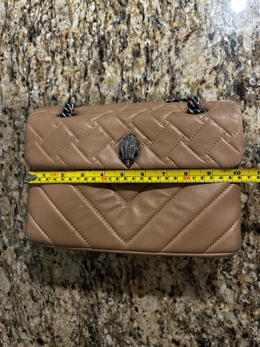 Kurt Geiger London Quilted Tan Leather Shoulder Bag with Chain Strap - Picture 15 of 16